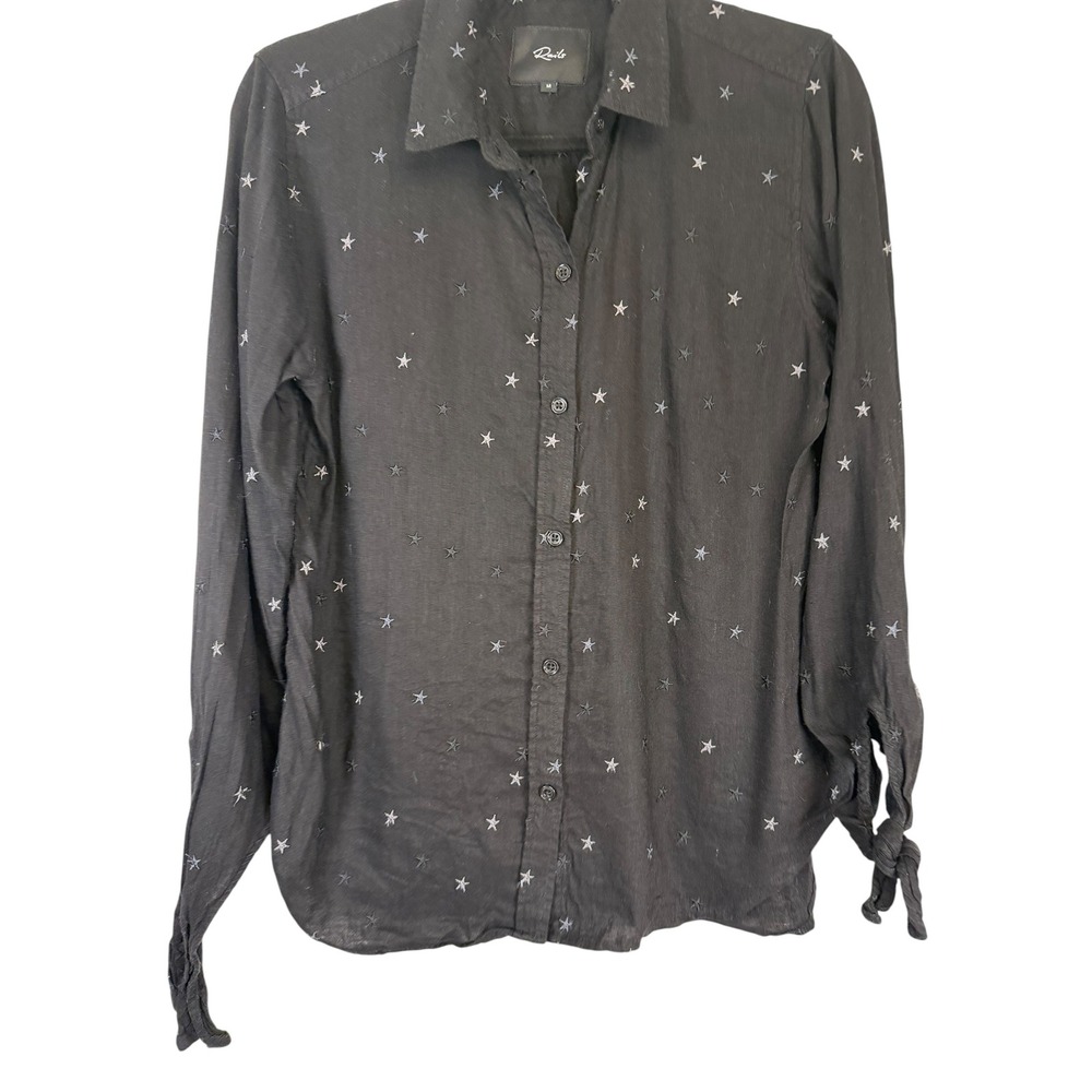Rails Black Embroidered Star Button Down Shirt Tie Cuff Long Sleeve Medium